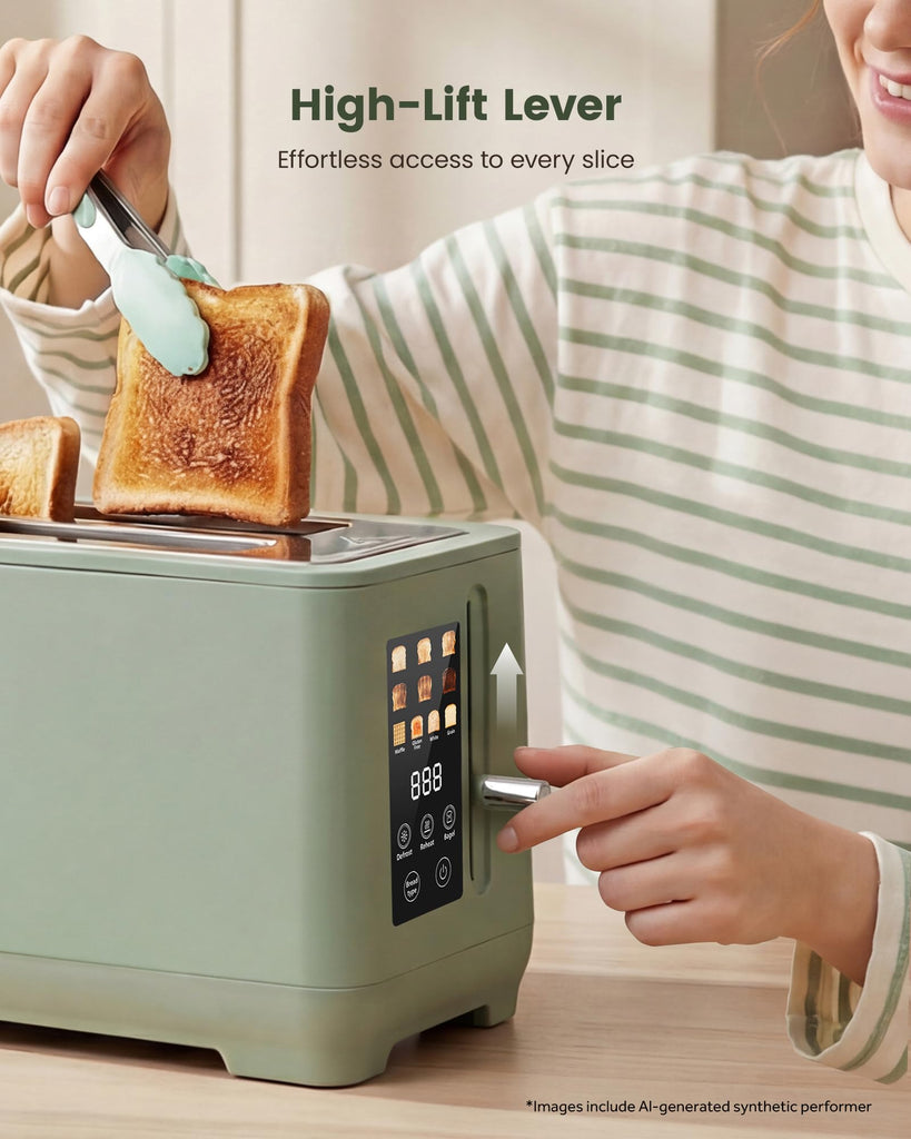 4 Slice Toaster, Long Slot Touch Screen Retro Toaster with Digital Countdown, Extra-Wide Slots for Bagels & Bread, 6