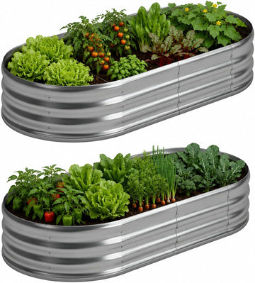 8x4x1ft(2 Pack) Galvanized Oval Raised Garden Bed,Outdoor Planter Box Metal Patio Kit Planting Bed for Vegetables