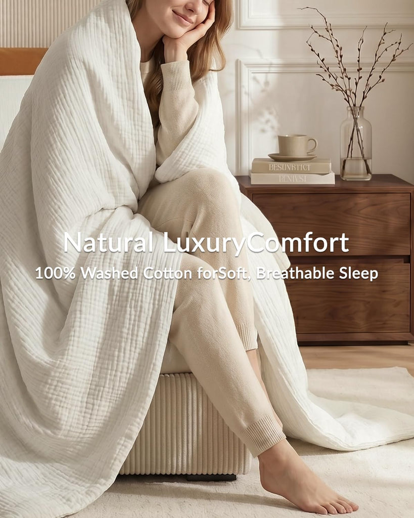 Muslin Duvet Cover Queen, 100% Washed Cotton Duvet Cover Set, Ultra Soft Comforter Cover Linen Like, 3 Pieces