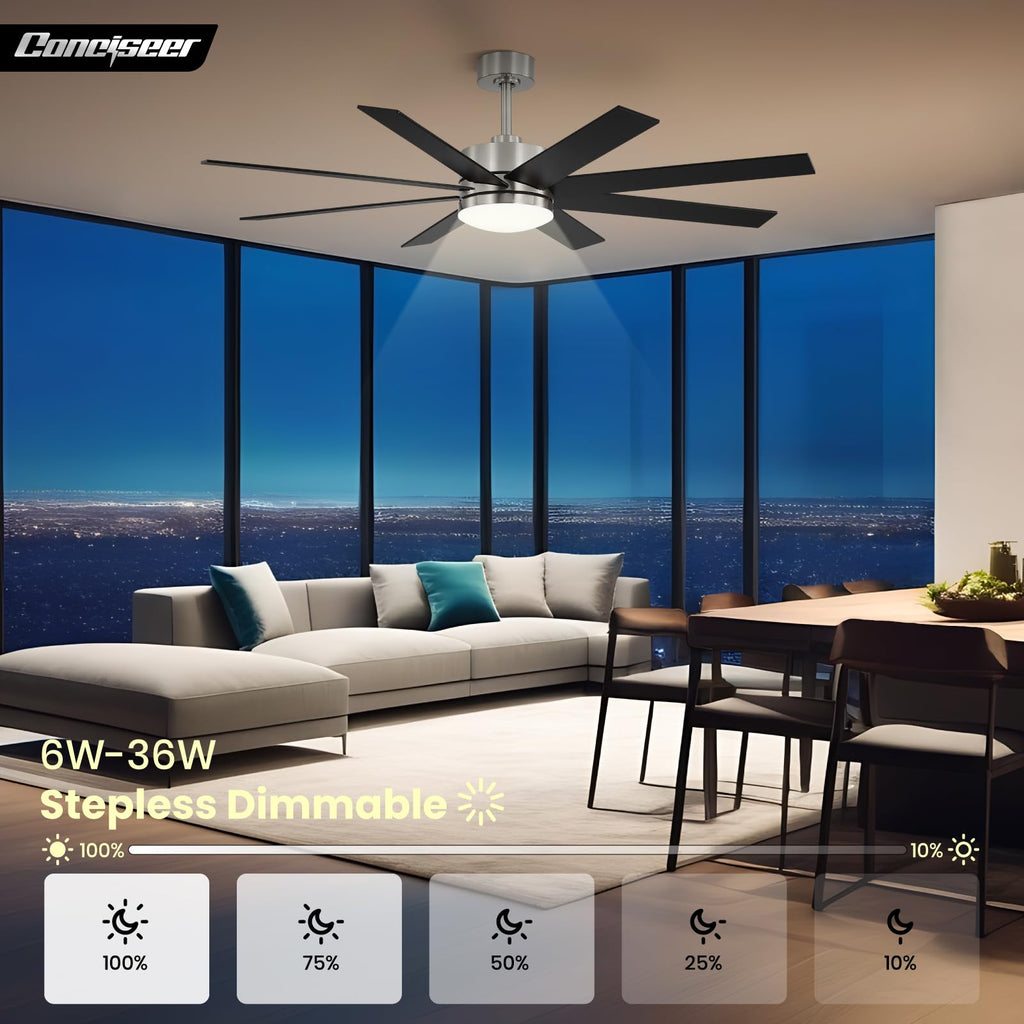 60 Inch Ceiling Fans with Lights and Remote, Dual Color 6 Blades, Bedroom Living Room Office Library Cafe Outdoor