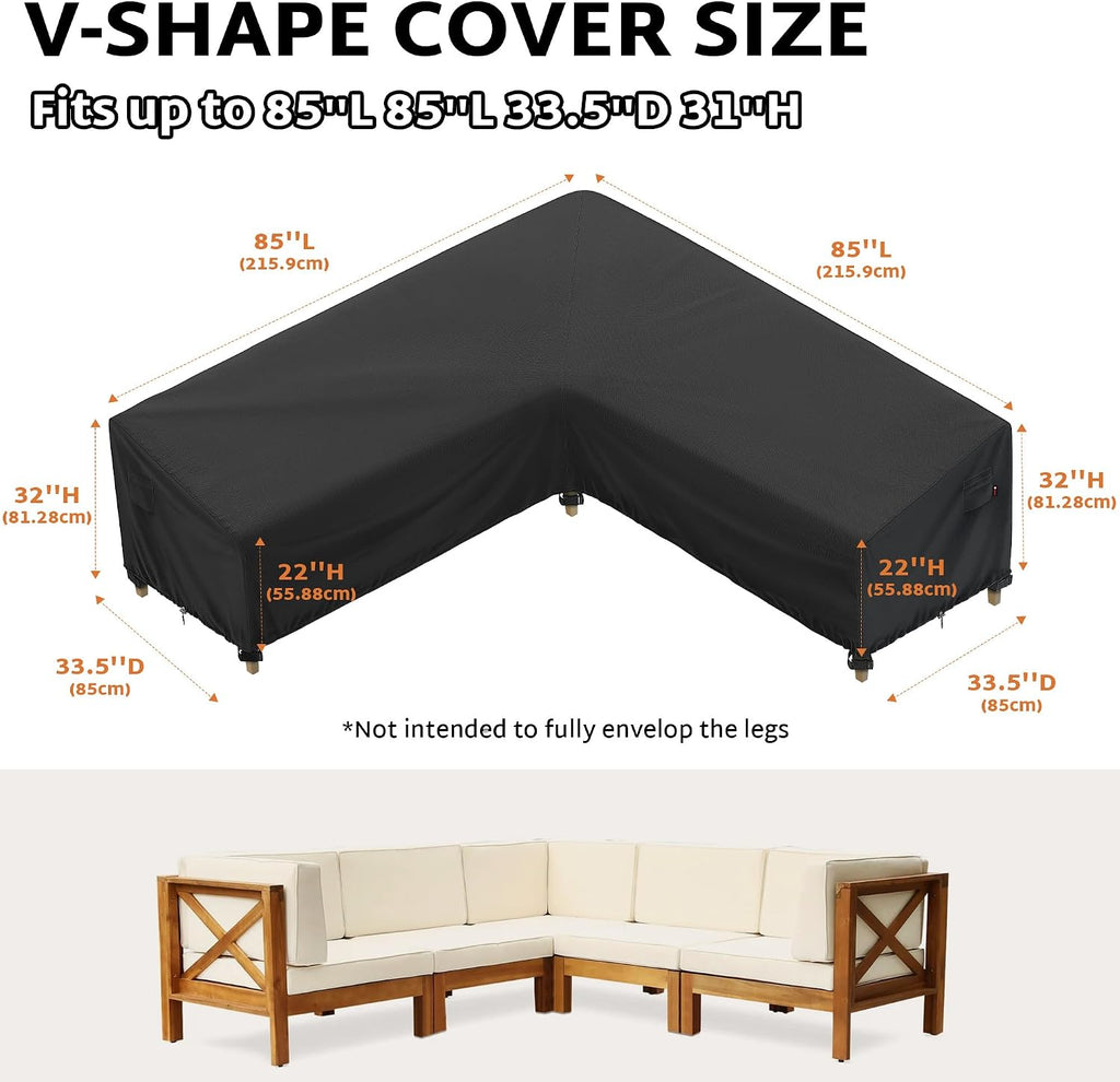 Outdoor Sectional Cover for 85 x 85 inch L-Shaped Couch Sofa | Waterproof, Weatherproof, fit 84 x 83, 82 x 81