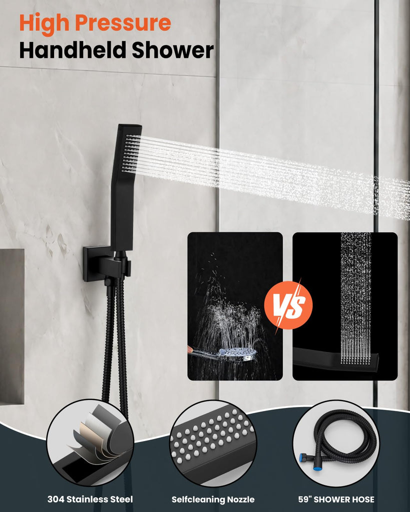 Ceiling Shower System with Handheld Matte Black,12 inch Head