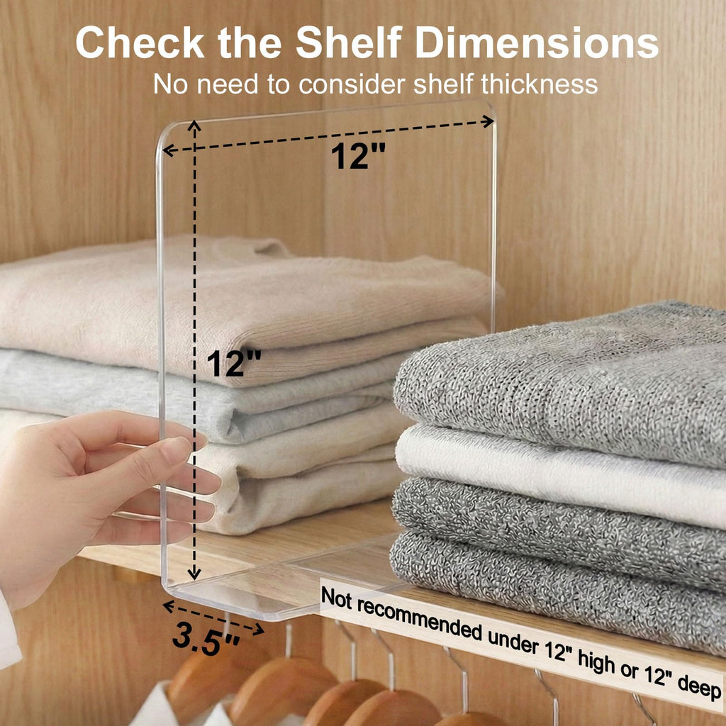 Shelf Dividers Closet Organization: 12" Tall x 12" Deep (Taller)