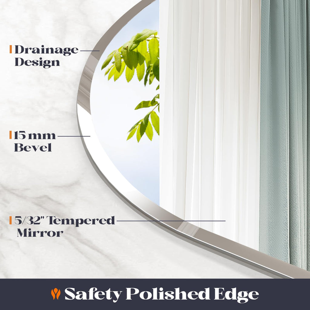 Frameless Bathroom Mirror, 30" x 36" Arched Vanity Mirror for wall Beveled, Arch Wall Mounted Mirror for Over Sink