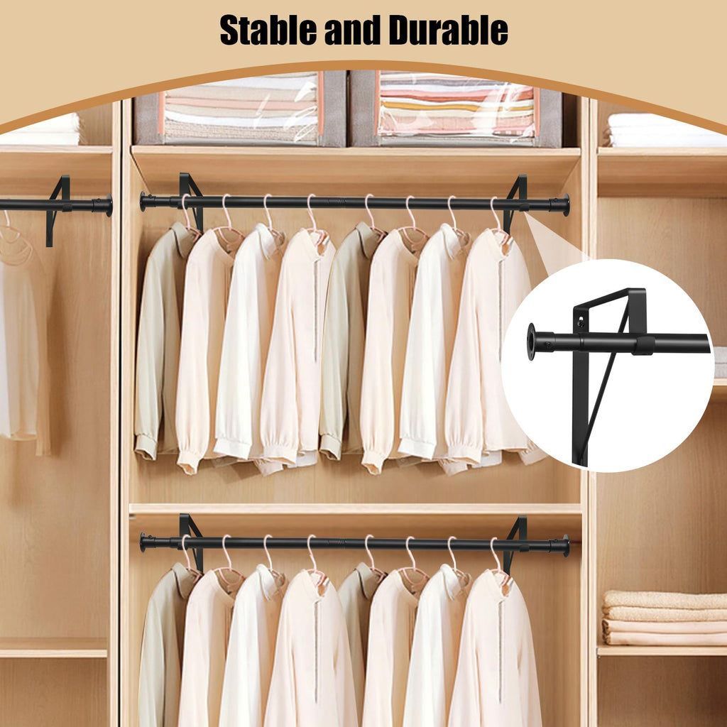 Closet Rod, 16 to 75 Inch Heavy Duty Adjustable Clothes Rod for Hanging Clothes and Heavy Duty Clothes Rod Bracket