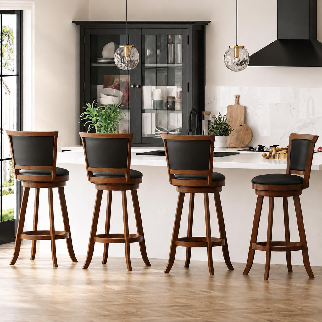 Swivel Bar Stools Set of 2, 29" Bar Height Barstools, Retro Brown