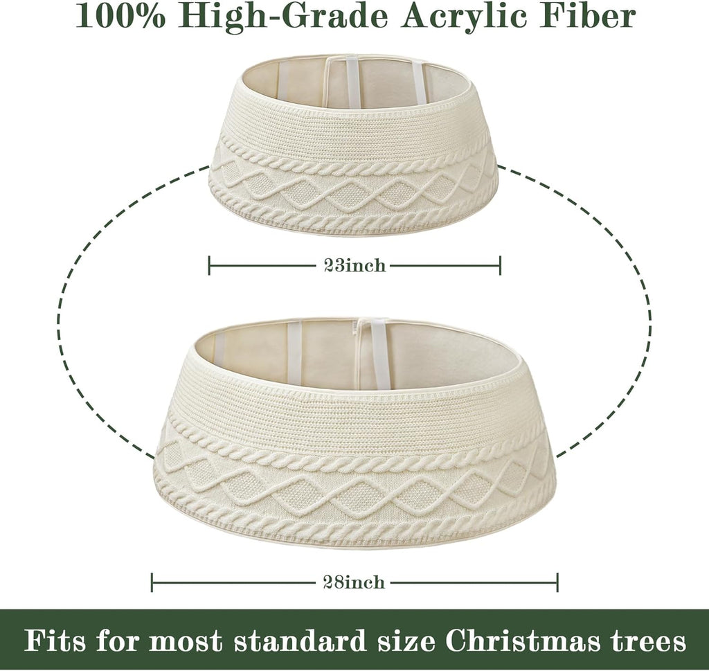 Knitted Christmas Tree Collar: Cream Crossed Diamond Edge Chunky Cable Knit Christmas Tree Collars for Artificial