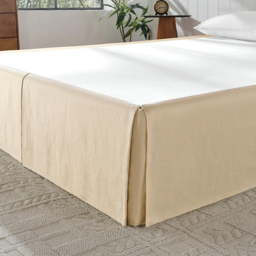 French Linen Bed Skirt 14" Tailored Drop Dust, Easy Fit Breathable Natural Flax Soft Cozy Farmhouse Bedding (14"