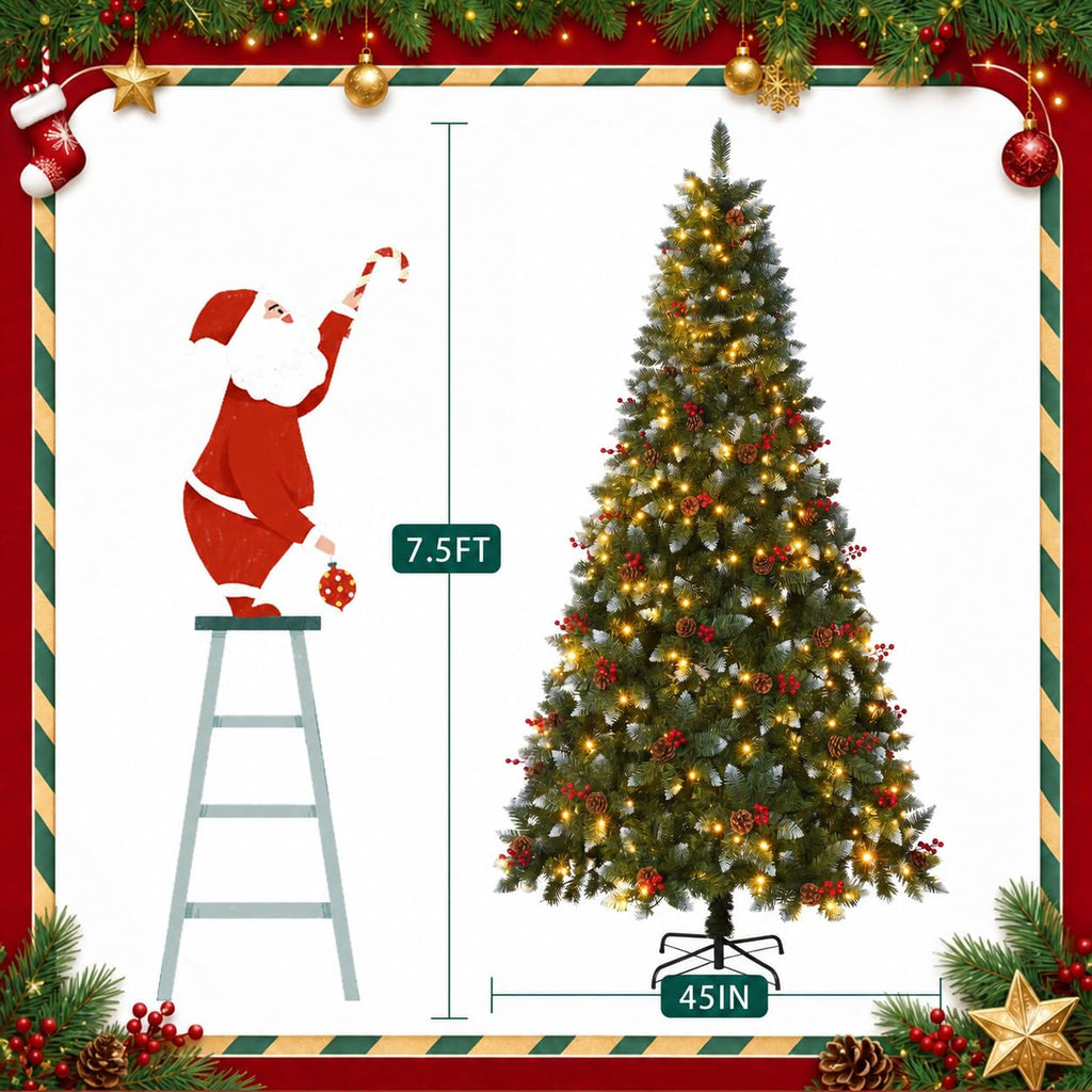 7.5FT Pre-Lit Artificial Christmas Tree with Pine Cones and lights