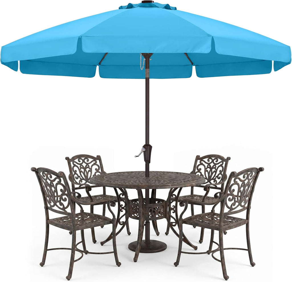 9ft Scalloped Patio Umbrella, Outdoor Table Umbrella with Tilt and Crank, Fiberglass Ribs Deck Umbrella Pool, Garden