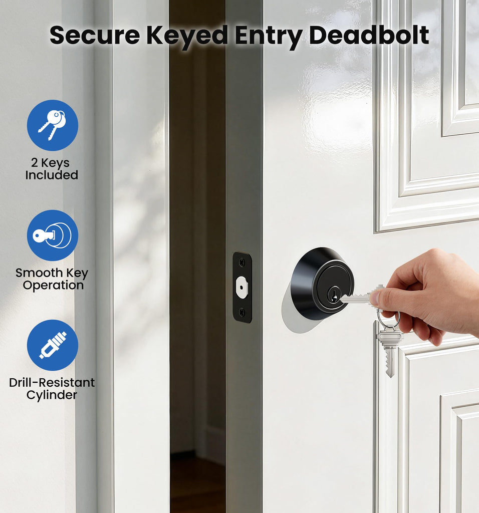 Keyed Single Cylinder Deadbolt Lock, Inside Thumb Turn, Matte Black