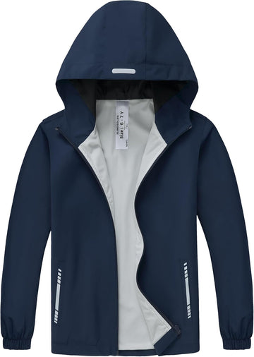 Boys Girls Waterproof Rain Jacket Lightweight Windbreaker Hooded
