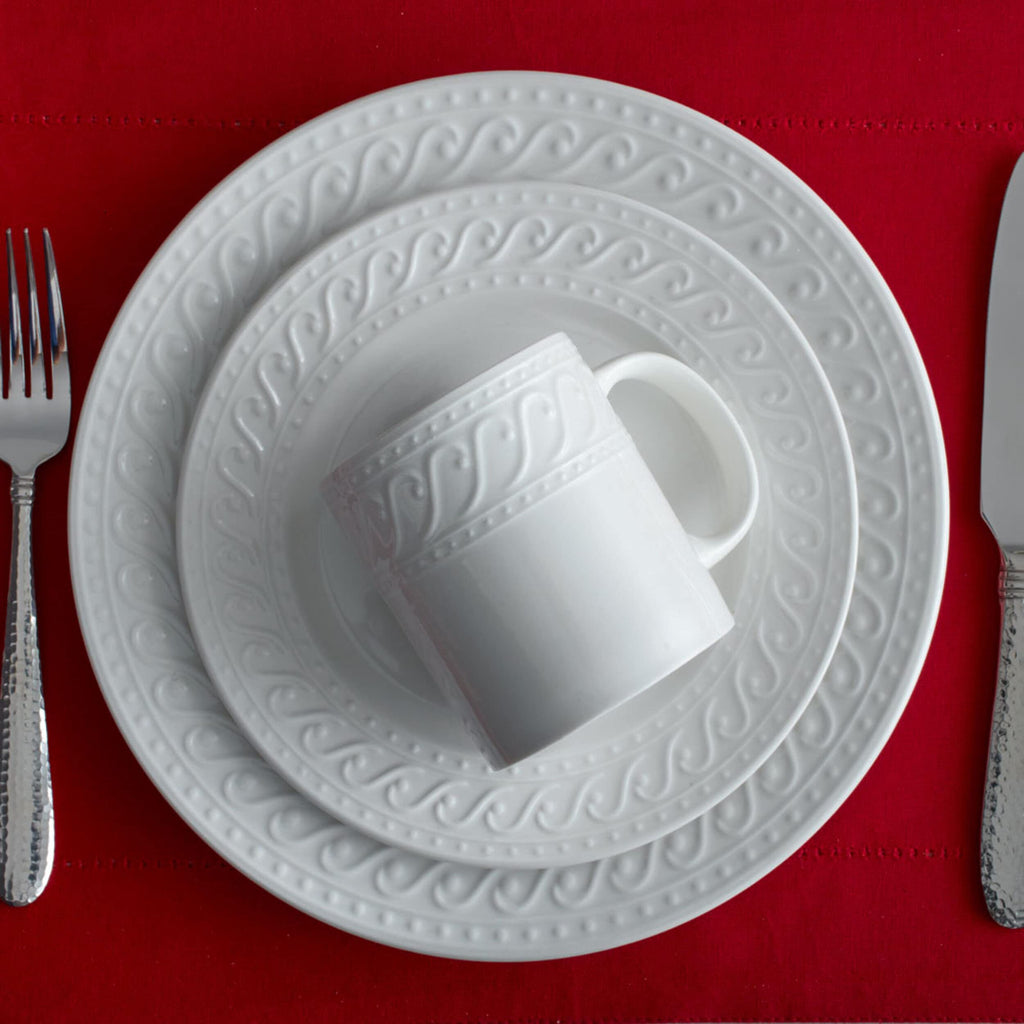 Sylvia Dinnerware Set 32-Piece Service for 8 - White Porcelain Dinner Plates, Salad Plates, Soup Bowls and Mugs