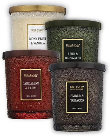 Luxury Scented Candle Set - 12 oz Each, 4-Pack | Soy Blend Wax | Dual Wick | Long-Lasting Home Fragrance | Embossed - Set of 4