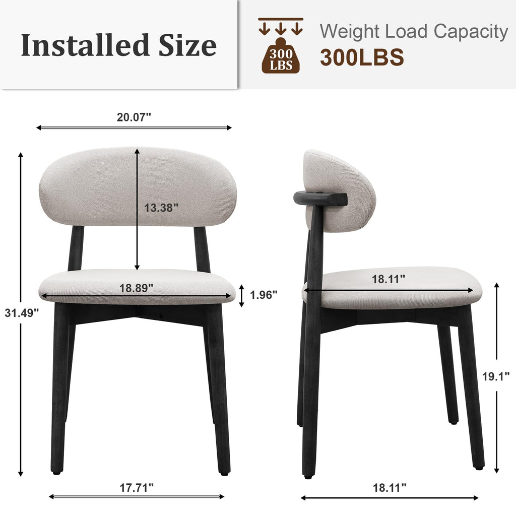 Farmhouse Set of 8, Mid Century Modern Fabric Upholstered Kitchen Chairs, Wooden Dining Room Chair with Curved Back