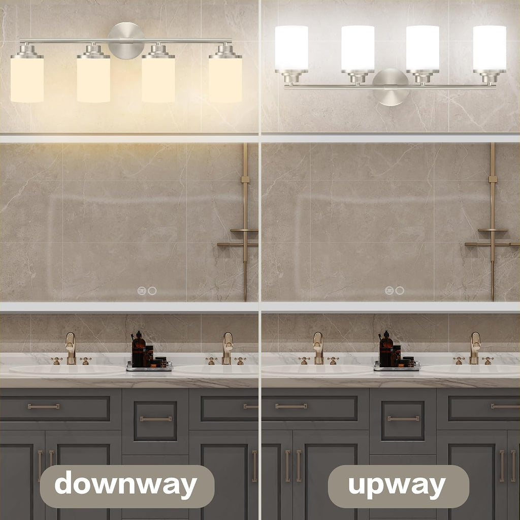 Bathroom Light Fixtures,Brushed Nickel Bathroom Lights,4-Light Vanity Light,Bathroom Light Over Mirror,Modern