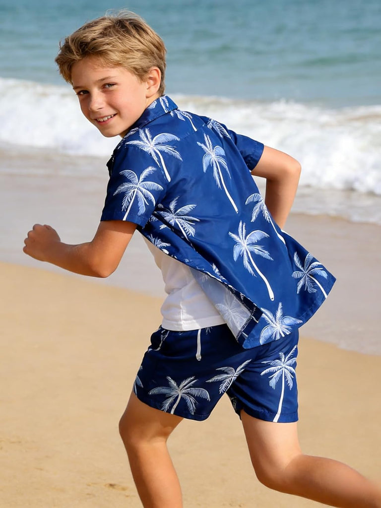 Boys Clothes 2 Piece Outfits Hawaiian Vacation Beach Short Sleeve Button Down Shirt and Shorts Sets