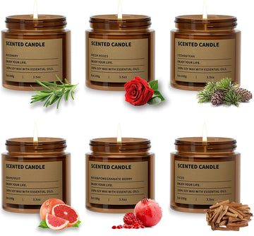 Scented Candles Gifts for Women,3.5 Oz Amber Candles Set, 150 Hours Long Burning Soy Wax Candles Jar - Set of 6