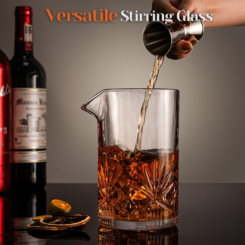 Cocktail Mixing Glass, 18oz Crystal Bartender Kit, Bar Mixing Glass Old Fashioned Cocktail Kit with Strainer - Set of 5