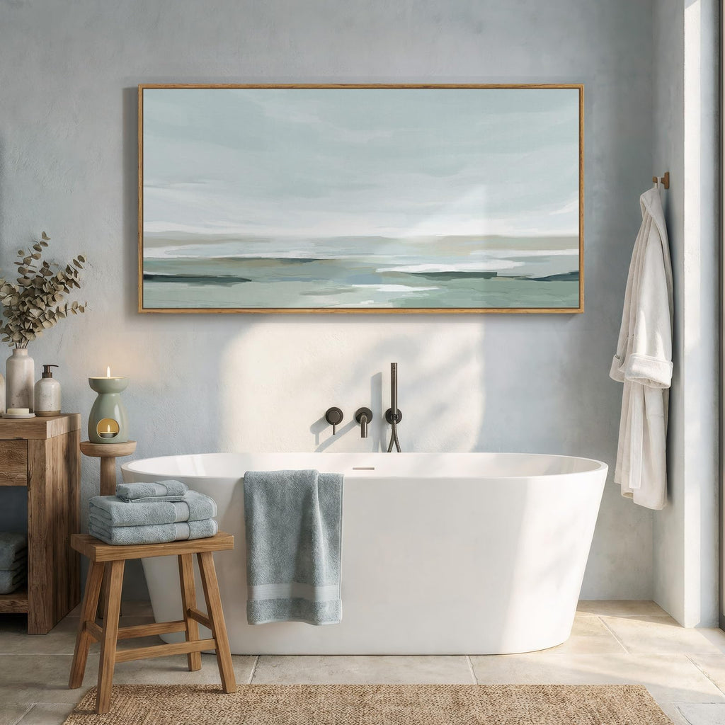 Large Framed Sage Green Abstract Wall Art, Horizontal 60x30