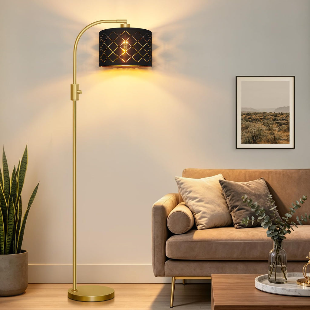 Dimmable Floor Lamp, 1200 Lumens LED Edison Bulb Included, Arc Gold Floor Lamps Modern Standing Lamp with Black Grid