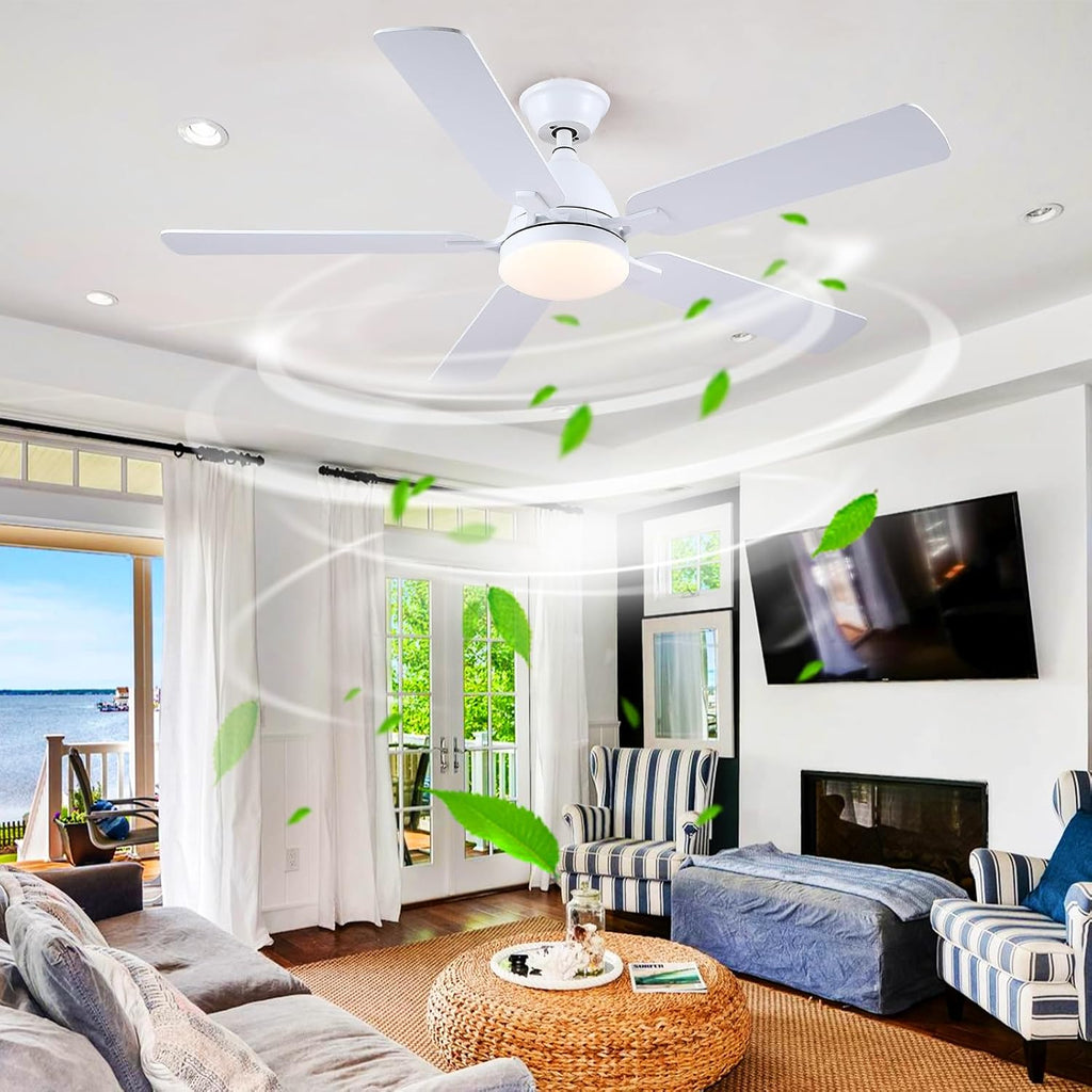 Ceiling Fans with Lights, 52inch Low Profile Ceiling Fan with Light and Remote Control,Reversible, 3CCT, Dimmable, Quiet, White Ceiling Fan for Bedroom Indoor/Outdoor Use A101-B0D8BDVQB9