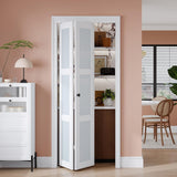 Preassembled Bi-Fold Doors, for 32"x 80" Opening,Tempered Frosted Glass Closet Folding Barn Door wit