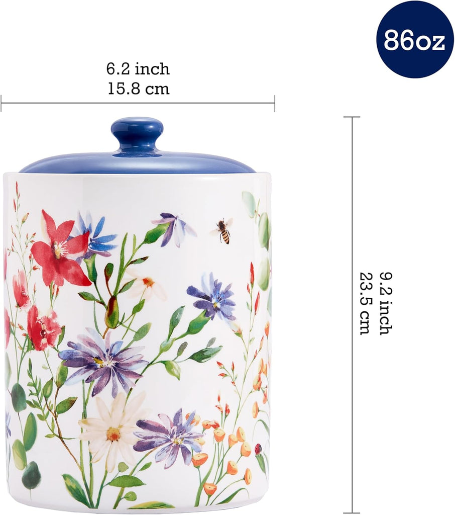 Summer Provence Ceramic Air Tight 9 inch Cookie jar, for holding coffee, powder, tea, spices, Microwave