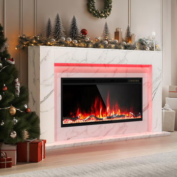 60" Fireplace TV Stand with Marble Finish, APP & Remote Control