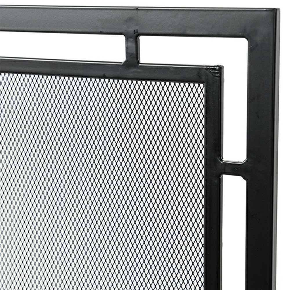 Gatsby Mesh Fireplace Screen in Black | Single Panel, Heavy-Duty Steel Frame with Powder-Coated Finish | Mesh Screen