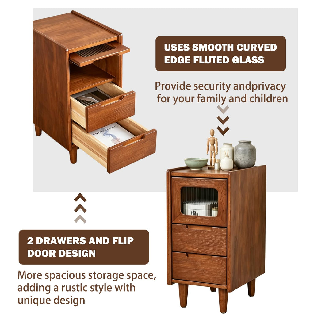 Walnut Solid Wood Nightstand, 15.75" D×15.75" W×23.81" H