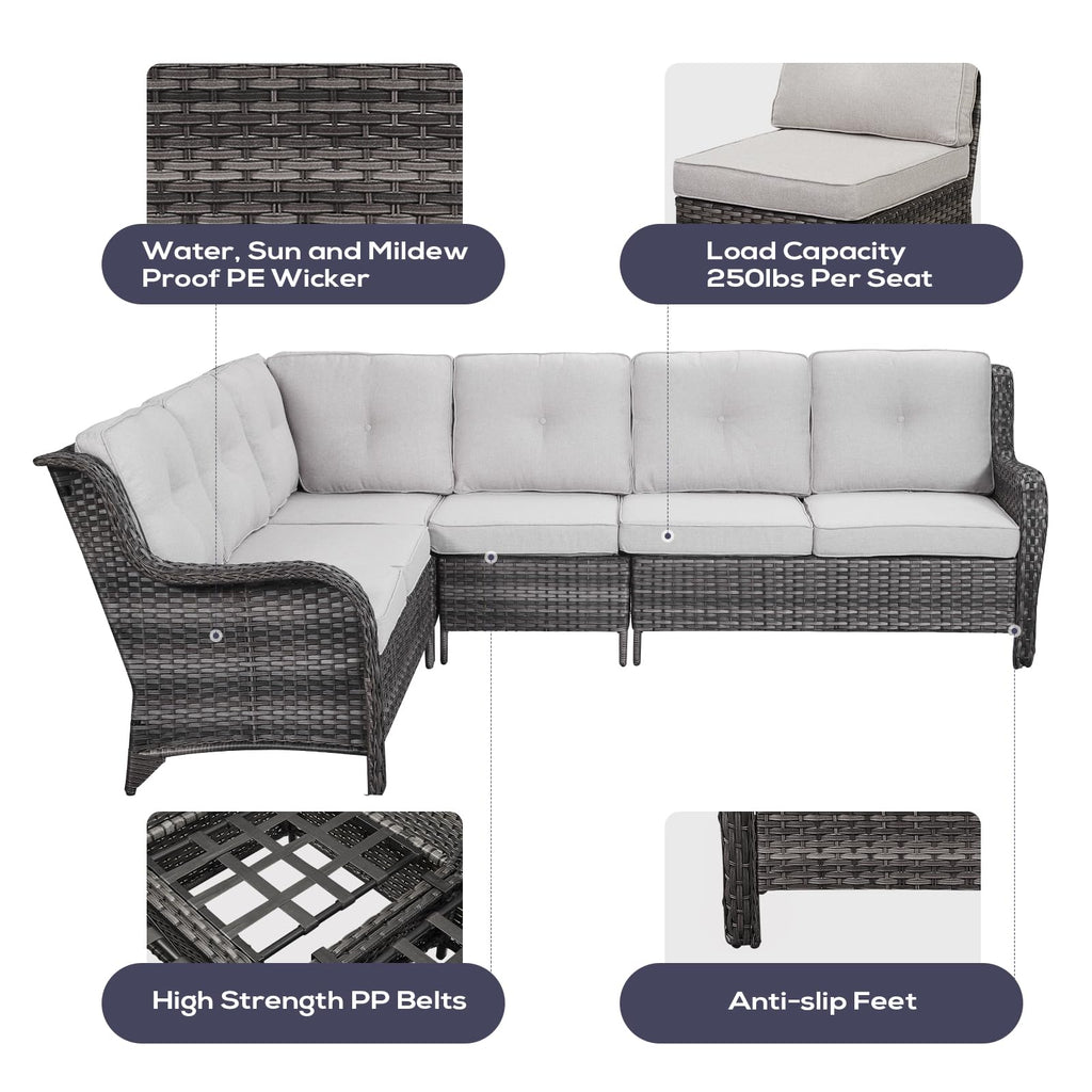 Patio Furniture Set with Fire Pit Table, 8 Piece Wicker Outdoor Furniture Set, Swivel Rocker Chairs with Ottomans and