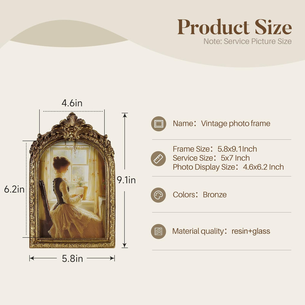 Vintage Picture Frames 5x7 Gold Frame, Arched Resin Photo Frame