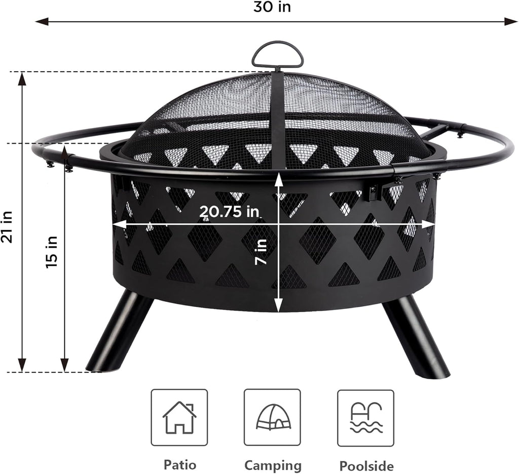 Red Mountain Valley 30'' Outdoor Wood Burning Fire Pit, 2-in-1 Large Round Fire Pit for Outside