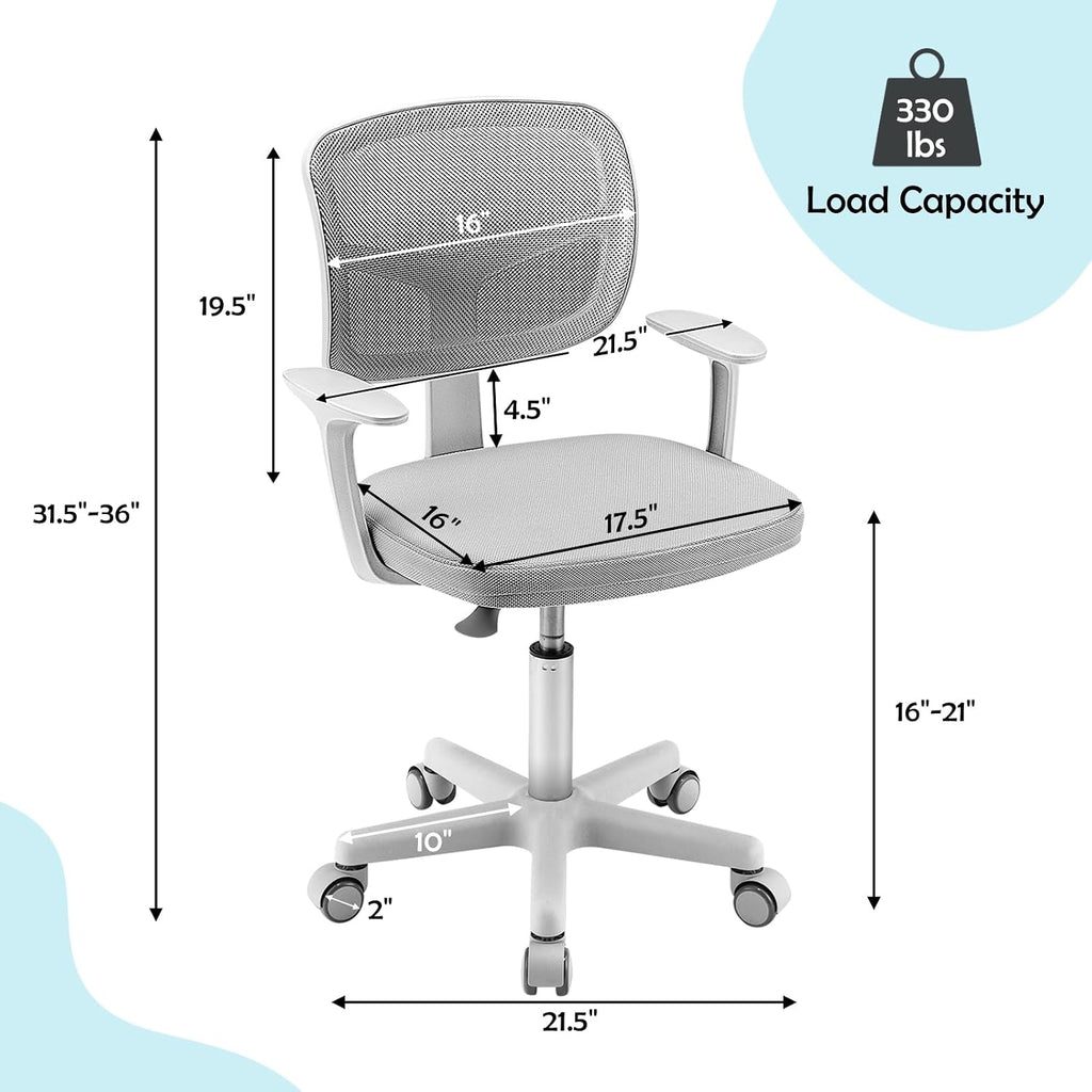 Kids Desk Chair, Height Adjustable Children Study Chair, Swivel Mesh Task Student Chair, Universal Casters, Child