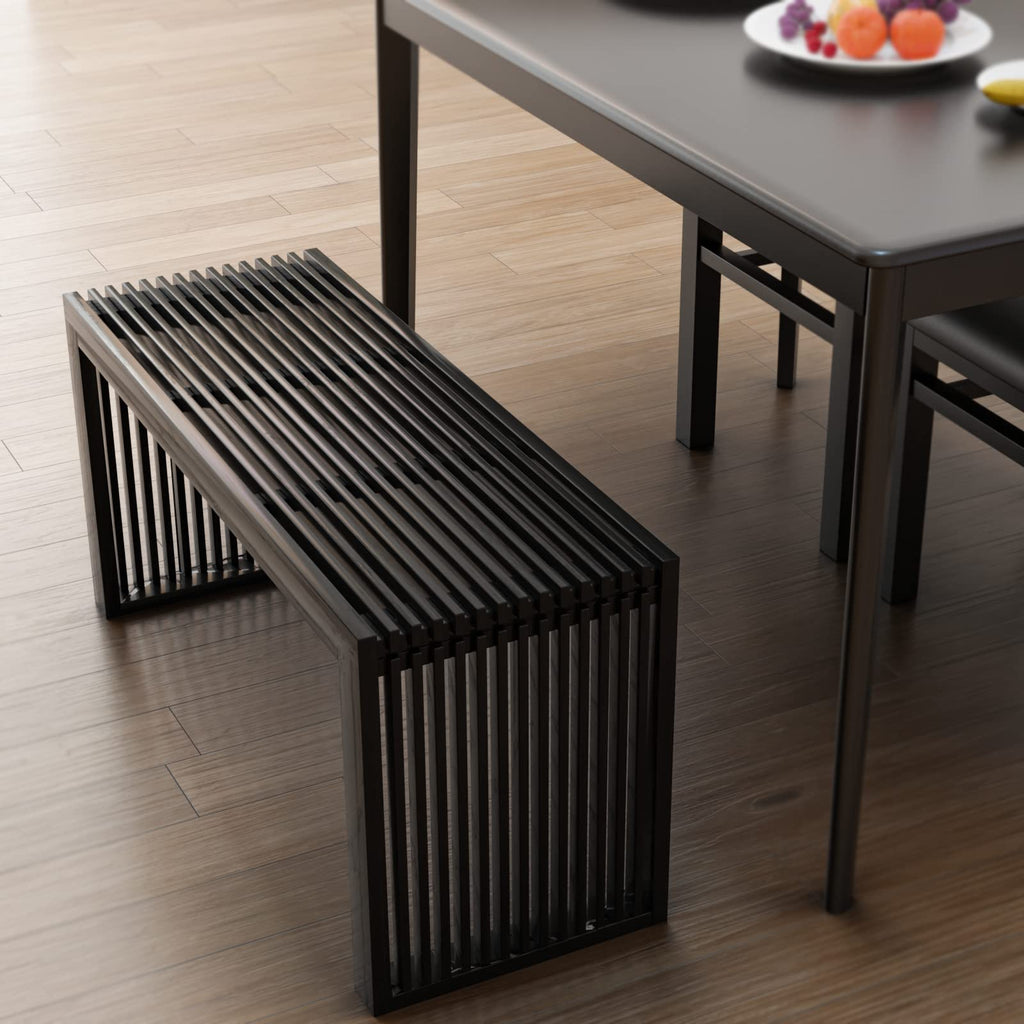 Bamboo Dining Bench 35" Indoor Wooden Shoe Benches Black