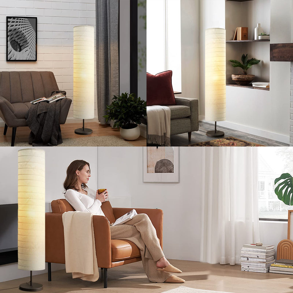 Modern Floor Lamp, Paper Tall Standing Lamp with Shade, White