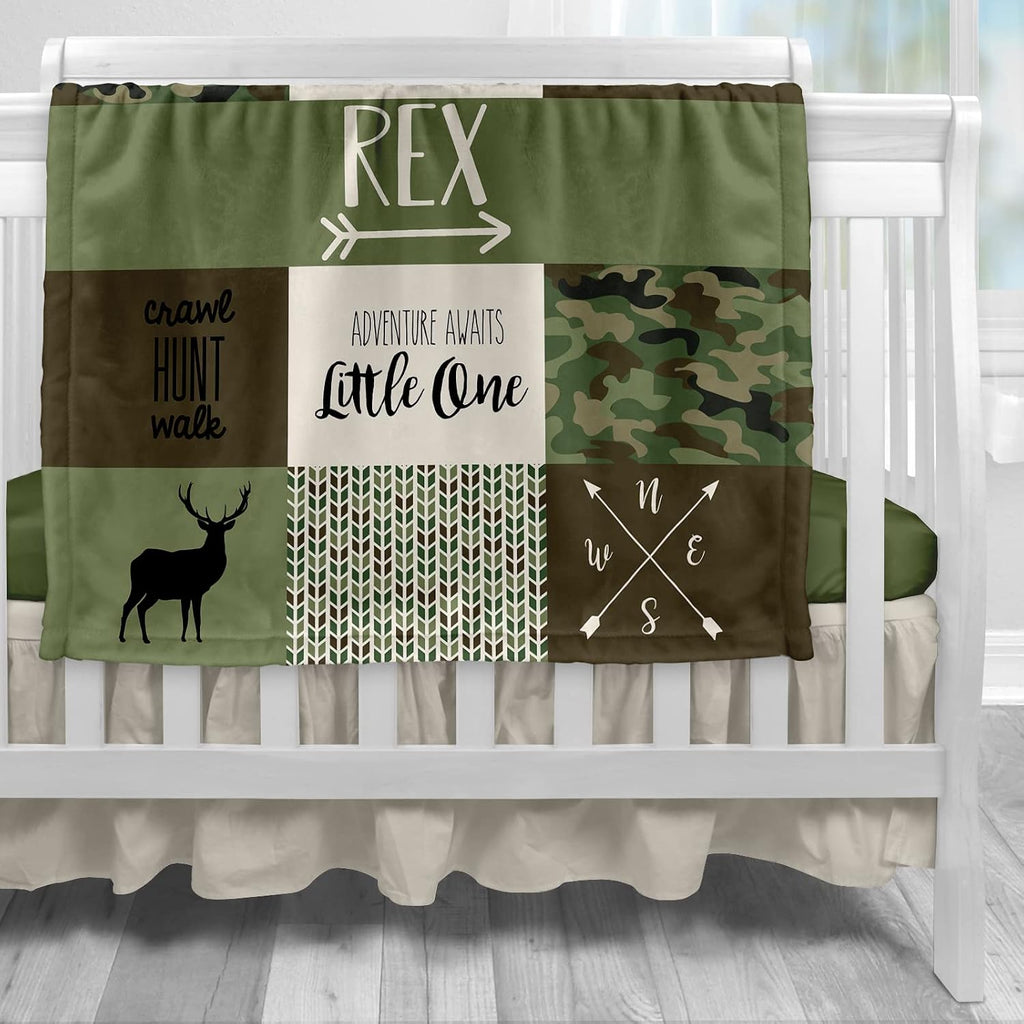 Ships Next Day - Camo Woodland Personalized Baby Blanket for Boys - Printed in America - Custom Blankets for Boys