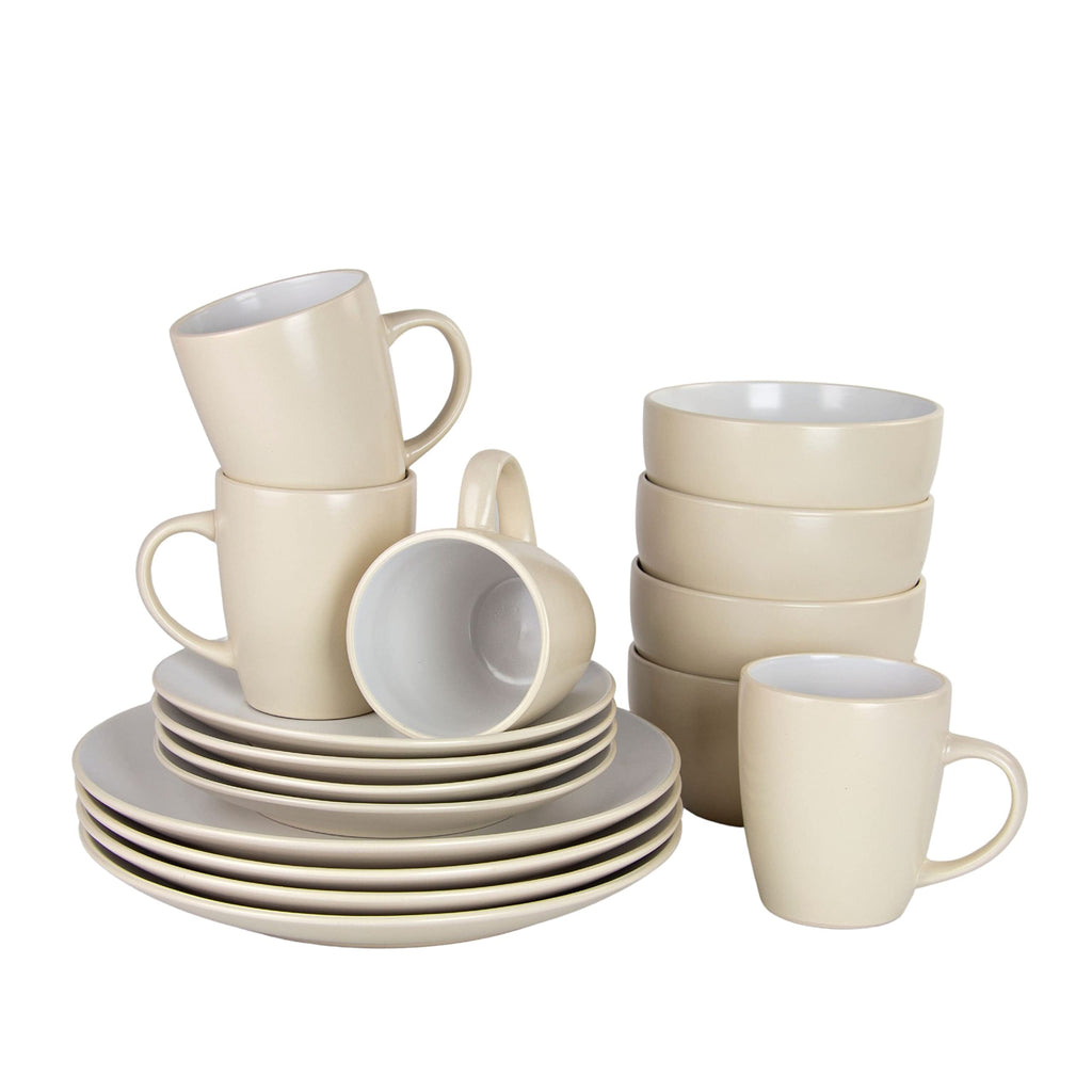 16 Piece Two Tone Coupe Dinnerware Set - Tan/White