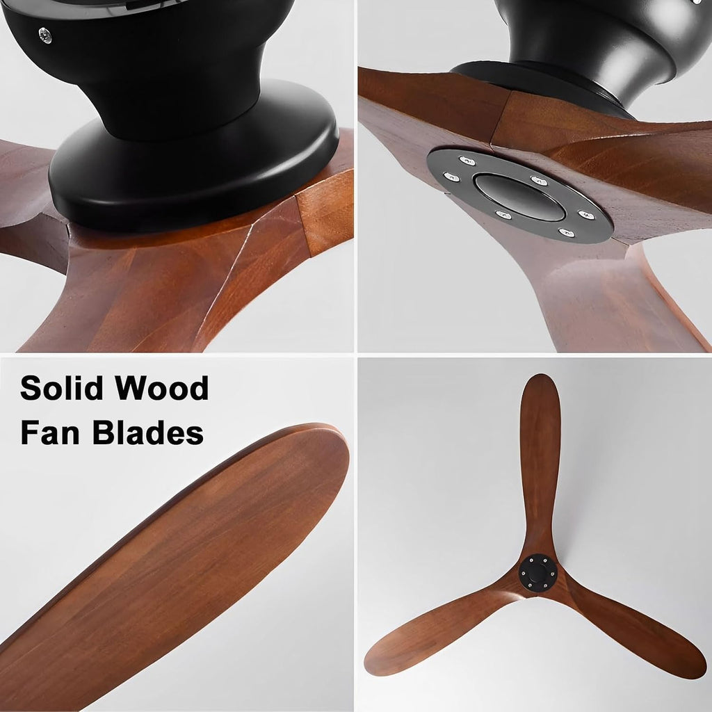 42 Inch Flush Mount Ceiling Fan No Light with Remote, Black and Walnut - Low Profile Modern Wood Blades, 6-Speed Reversible, Quiet A101-B0GGR2K5MM