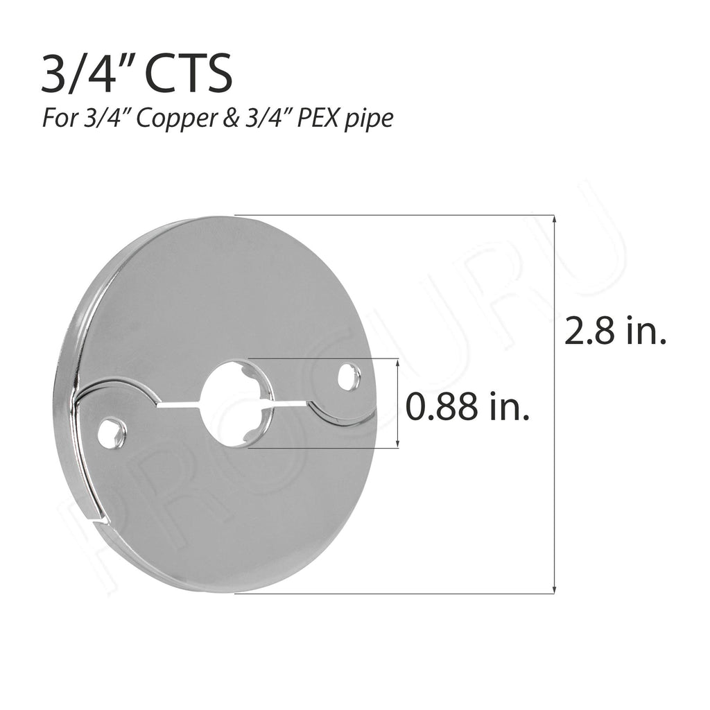 4-Pack 3/4-Inch CTS (7/8" OD) Hinged Split Escutcheons, Chrome Pipe Cover Plates with Screws, for 3/4" Copper