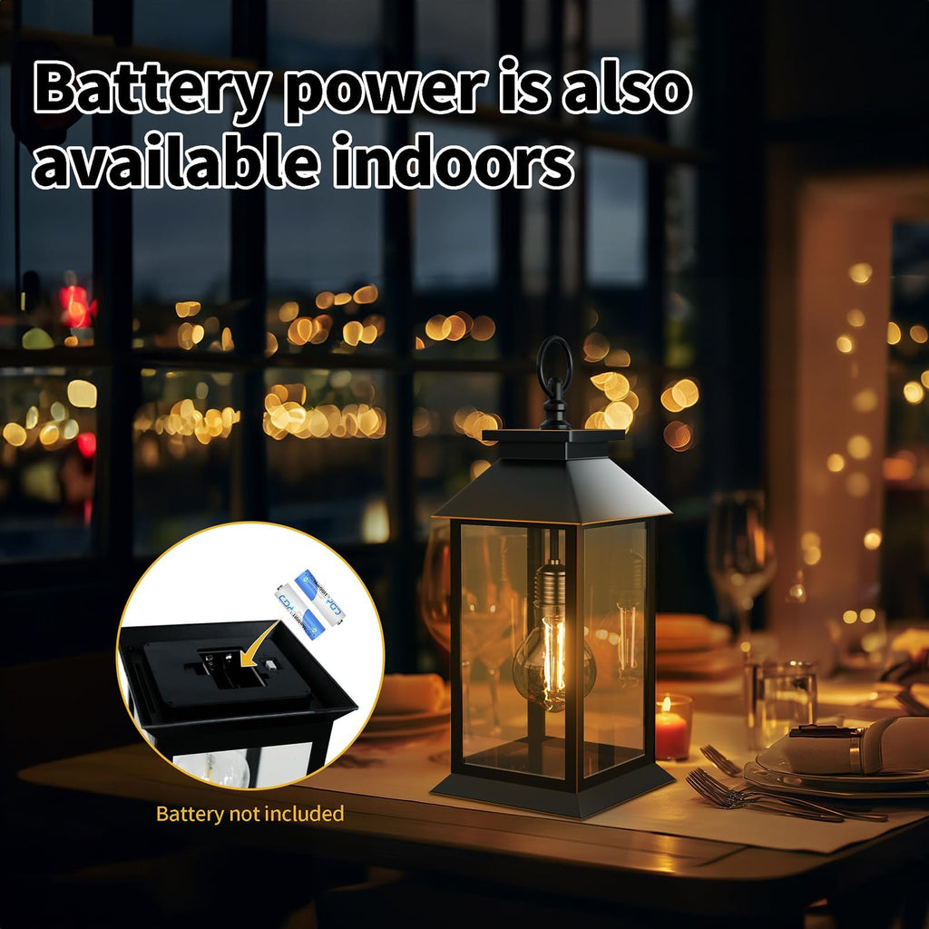 2 Pack Solar Lanterns Outdoor, Hanging Glass Solar Lights Waterproof, Dual Power Solar & 2*AA Battery, for Porch