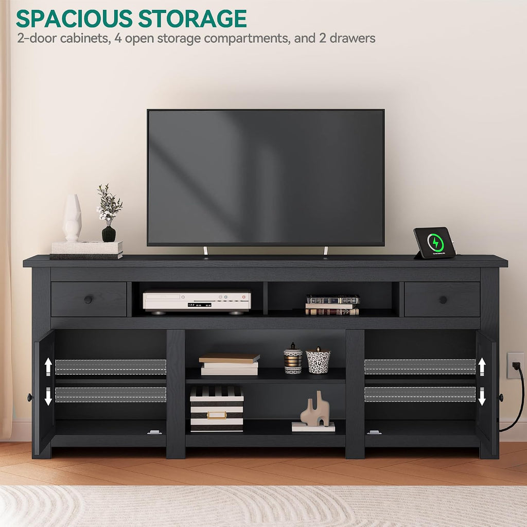 TV Stand for 75/80 Inch TV, Entertainment Center, TV Cabinet with Drawers and Power Outlet, Black TV Console for