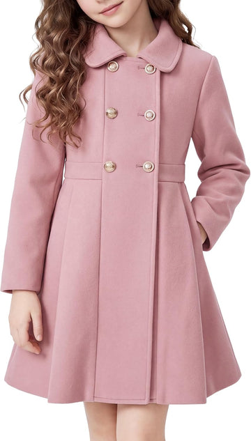 Girls Dress Coat Double Breasted Wool Peacoat Fall Winter Outerwear