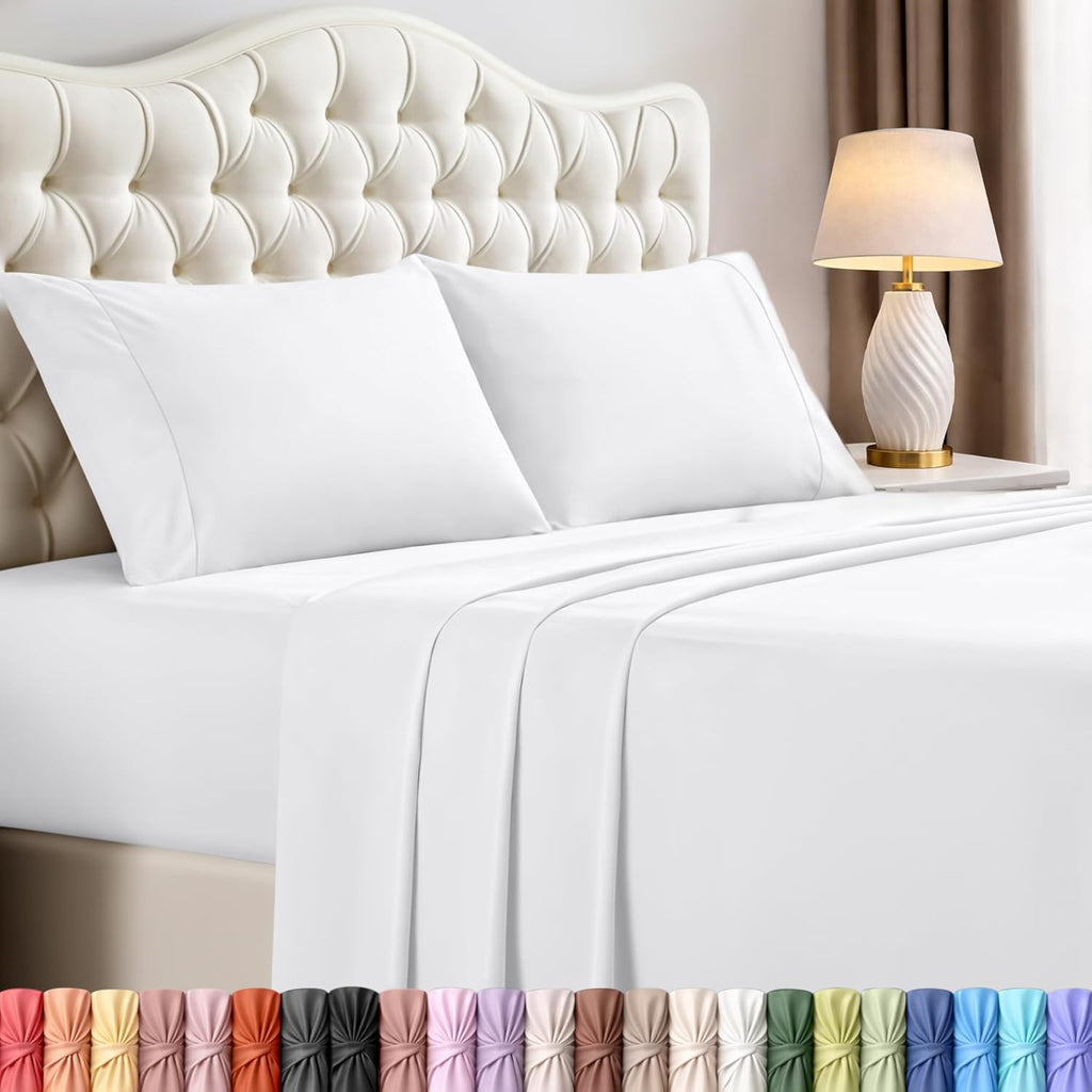 Queen Sheet Set - 4 Piece Bed Sheets, Soft and Breathable Microfiber, Includes 1 Fitted Sheet, 1 Flat Sheet and 2
