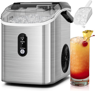 Nugget Ice Makers Countertop with Self-Cleaning, 35lbs/24H, Portable Sonic Ice Maker Machine with Handle/Basket/Scoop