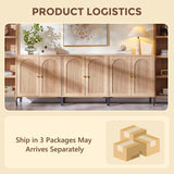 Modern Buffet Cabinet with Storage, 92.63" W Fluted Arched Sideboard Cabinet w/Adjustable Shelves