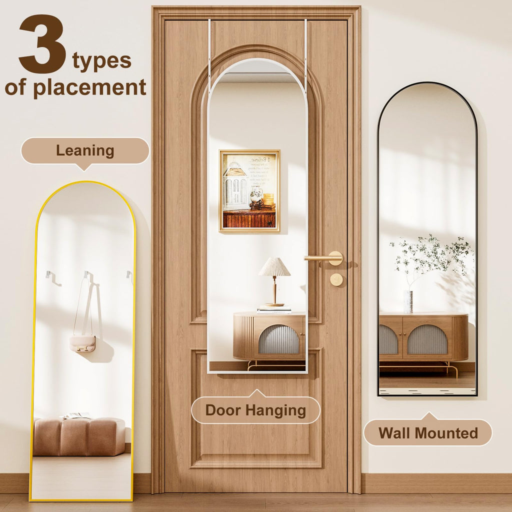 Arched Full Length Door Mirror 14"x48" Full Body Mirror White