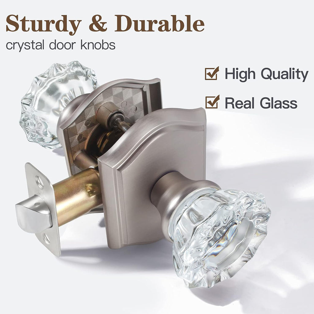 Premium Glass Door Knobs for Interior Doors, Bathroom Bedroom Door Knobs with Lock, Door Knobs Interior Brushed Nickel