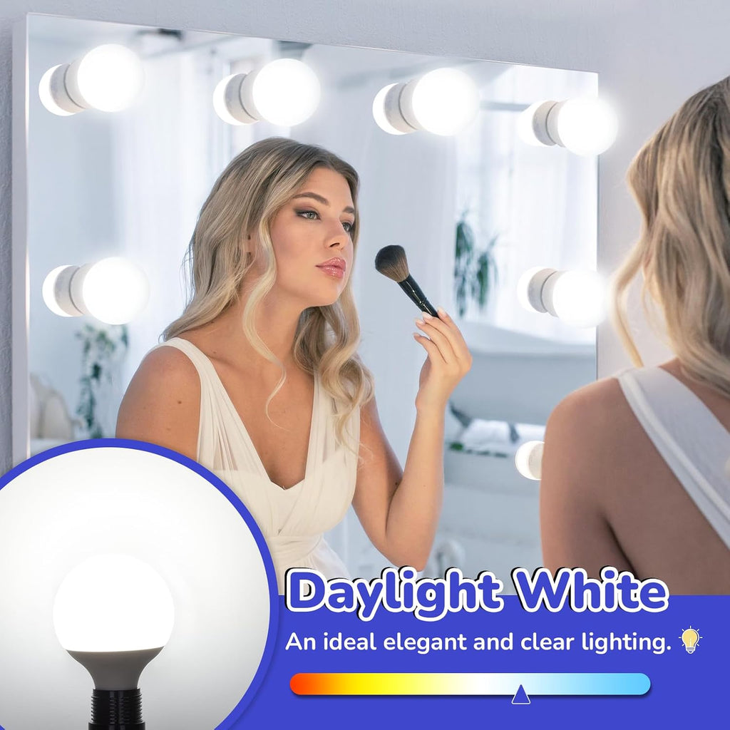 G25 LED Globe Light Bulbs Daylight White 5000K, Round Vanity Light Bulb 60W Equivalent, E26 Base Bathroom Mirror